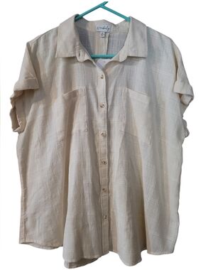 Wonderly Textured Short Sleeve Button‑Up Shirt Cream XL Neutral